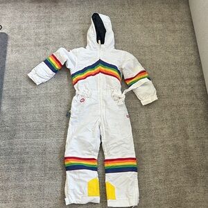 Tipsy elves: White Snowsuit with Rainbow Stripes size Medium kids US